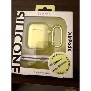 MVMT AirPods 1st 2nd Gen Protective Silicone Case Yellow Cleaning Kit Carabiner